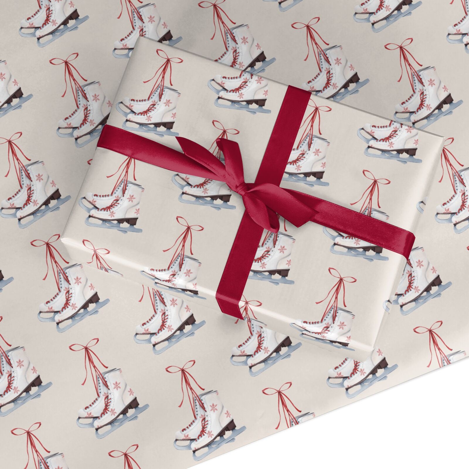Christmas Ice Skates Bow Custom Wrapping Paper