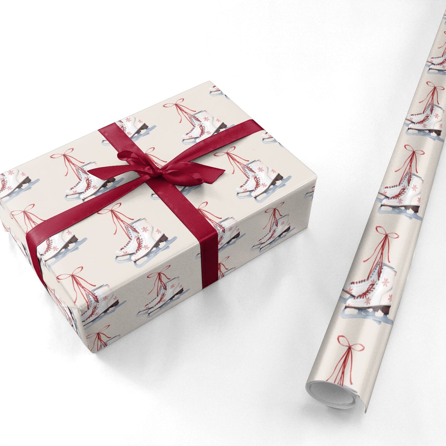 Christmas Ice Skates Bow Personalised Wrapping Paper
