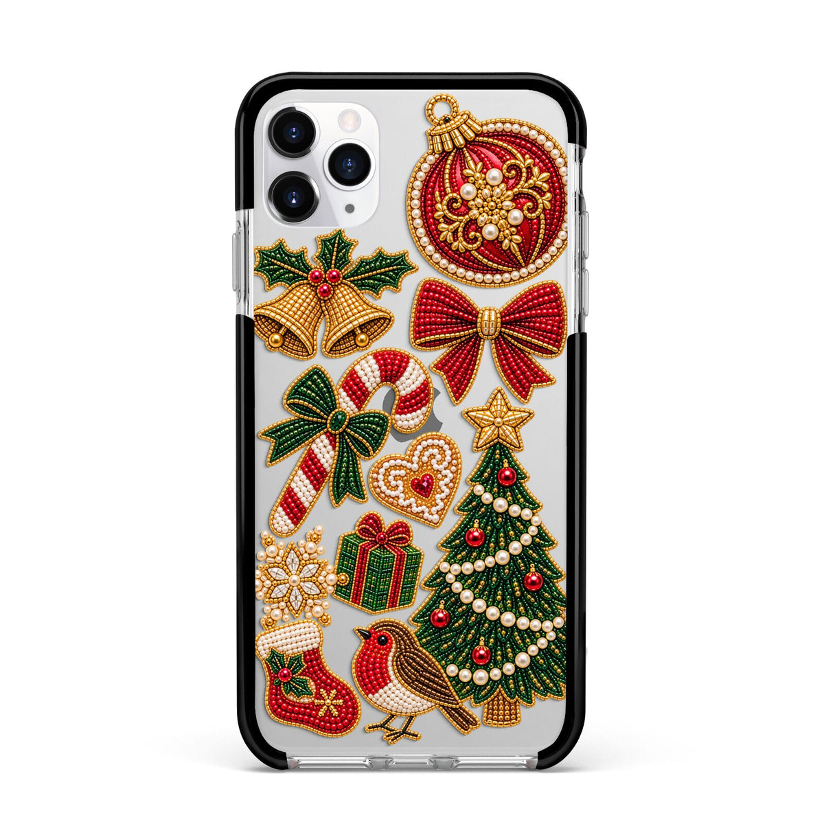 Christmas Keepsakes Charms Apple iPhone 11 Pro Max in Silver with Black Impact Case