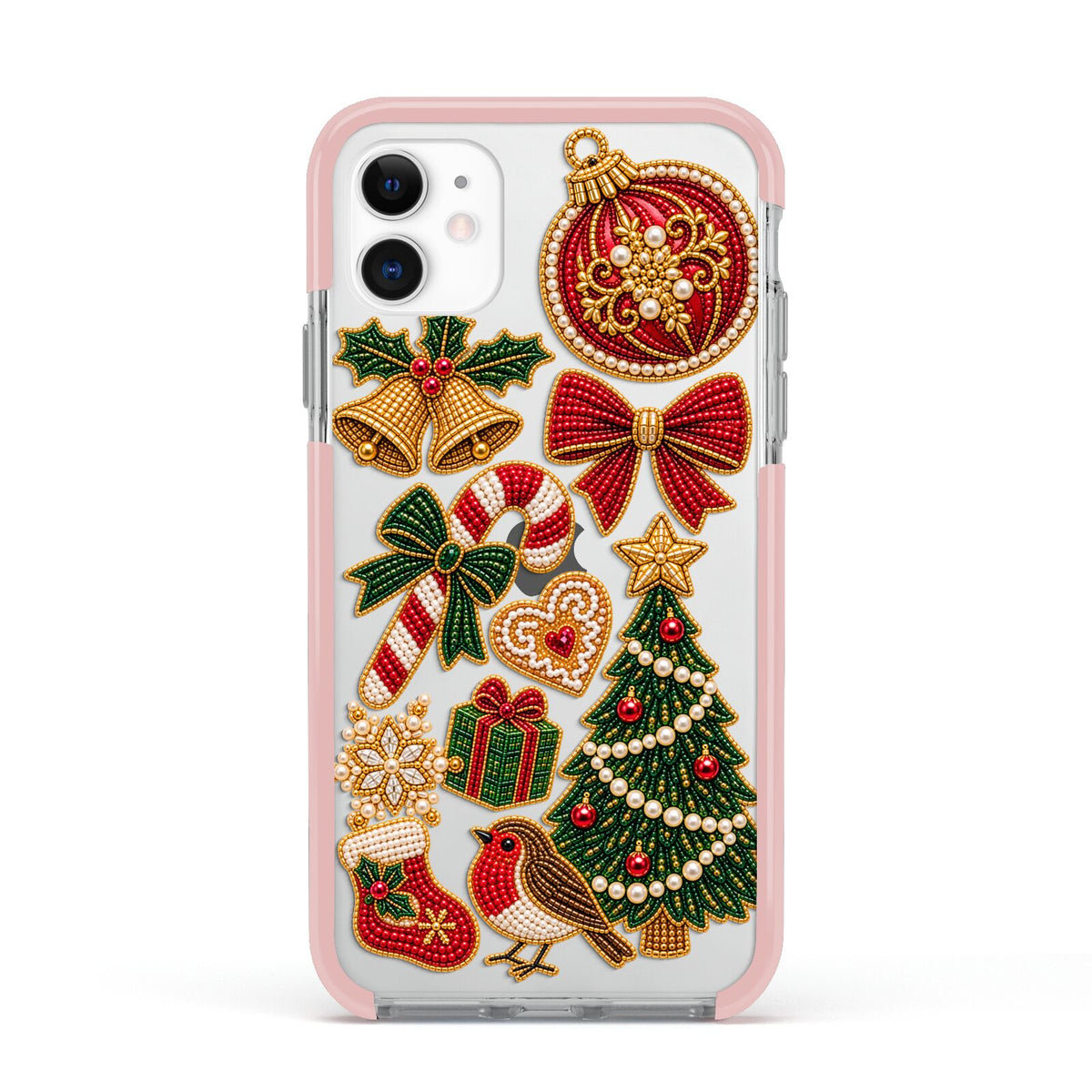 Christmas Keepsakes Charms Apple iPhone 11 in White with Pink Impact Case