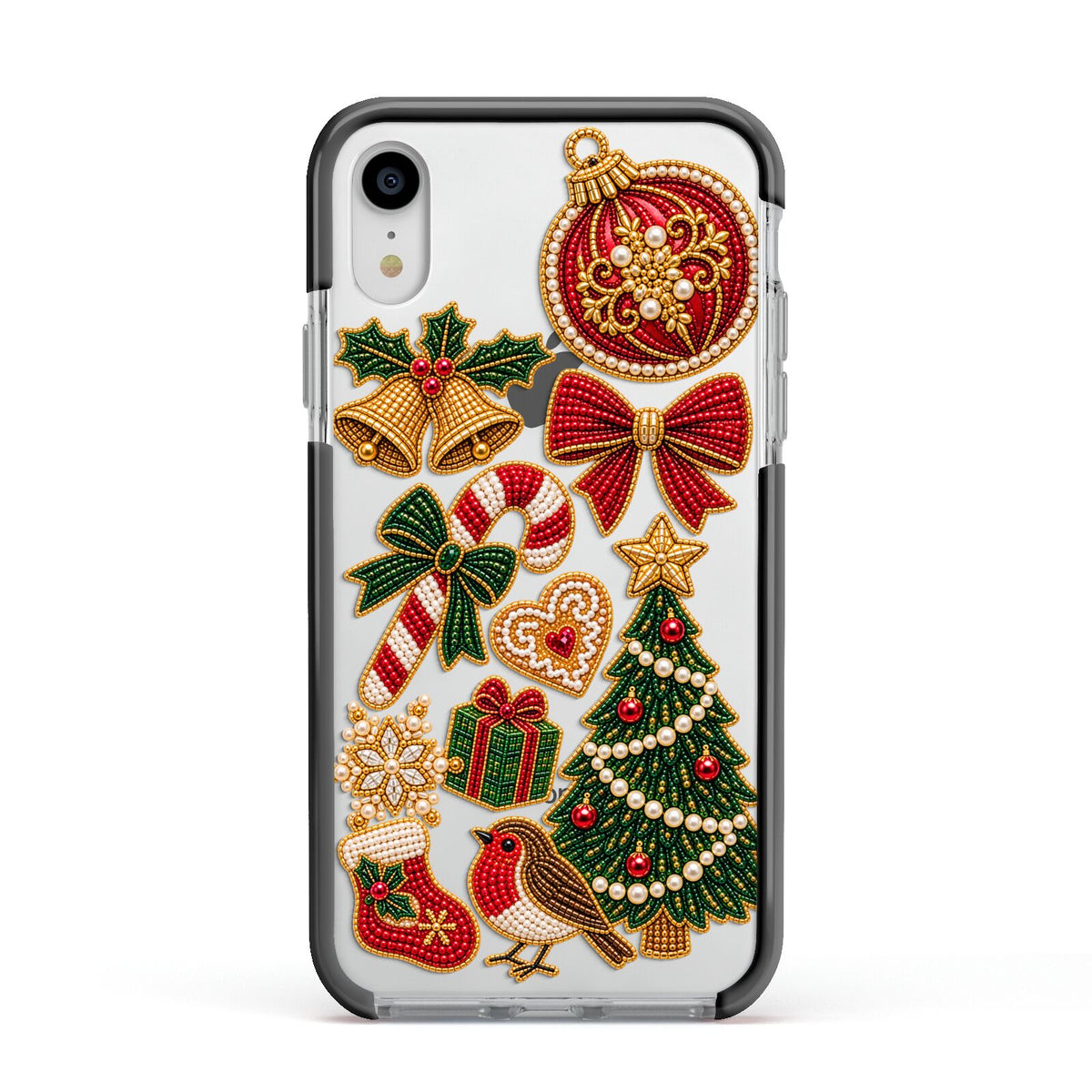 Christmas Keepsakes Charms Apple iPhone XR Impact Case Black Edge on Silver Phone