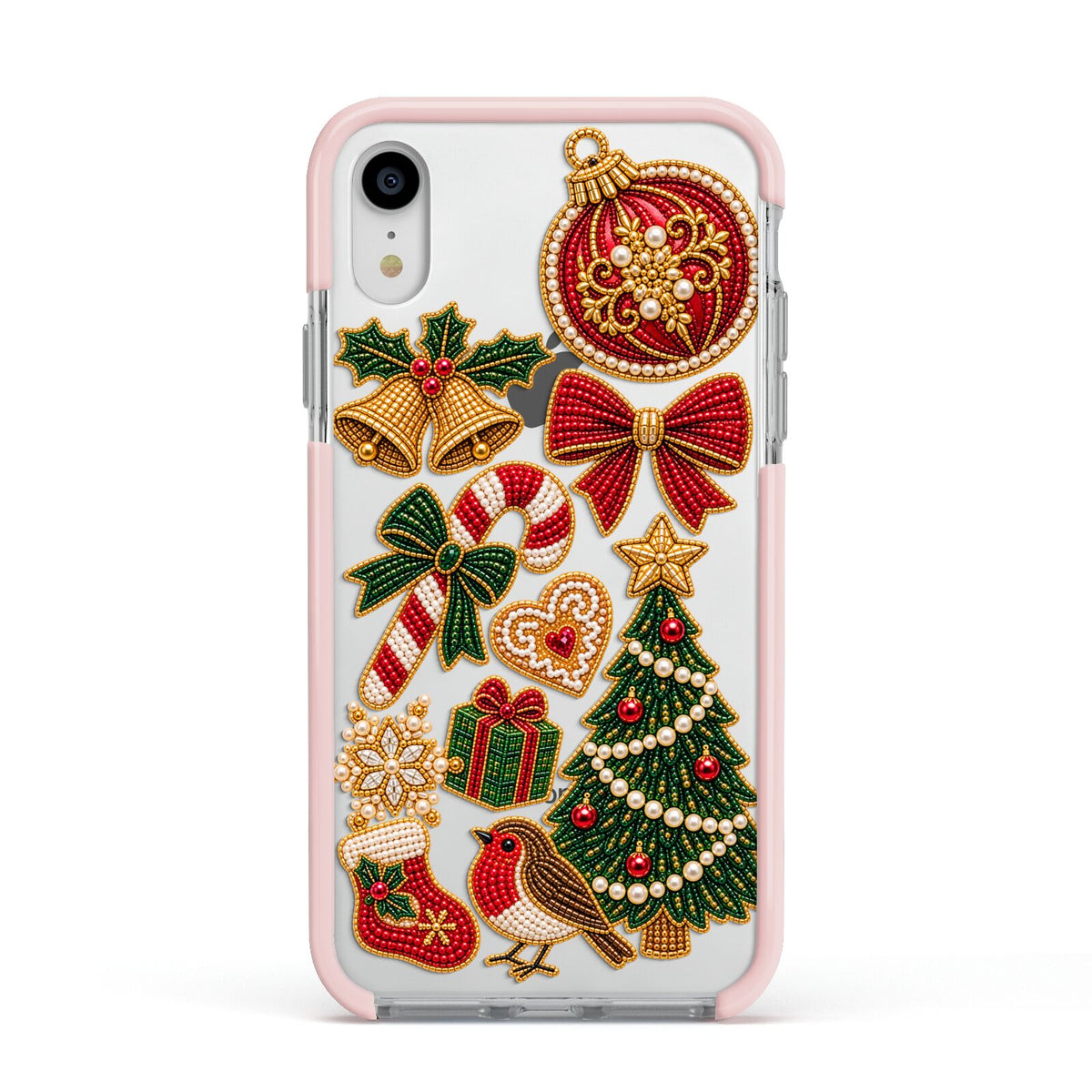 Christmas Keepsakes Charms Apple iPhone XR Impact Case Pink Edge on Silver Phone