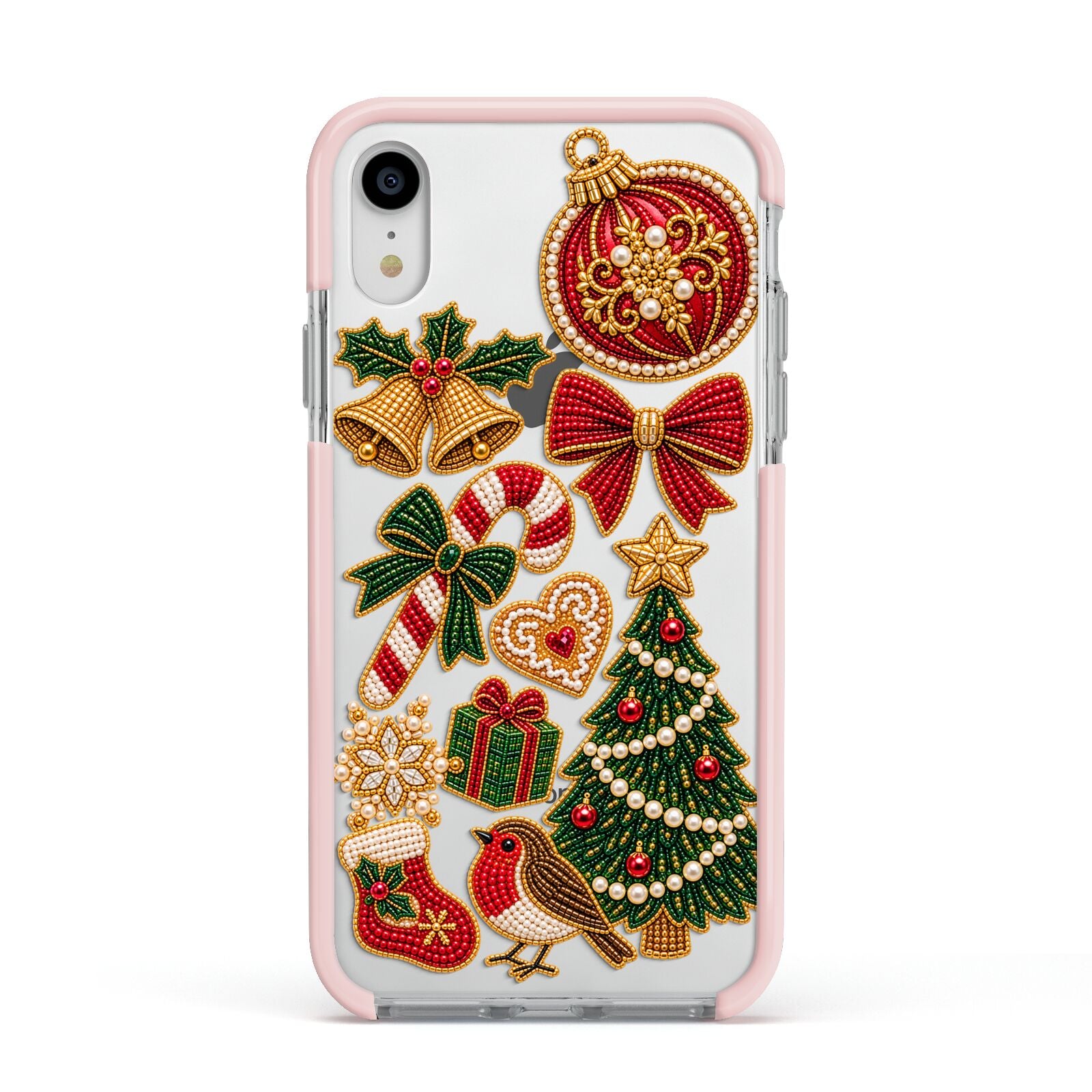 Christmas Keepsakes Charms Apple iPhone XR Impact Case Pink Edge on Silver Phone