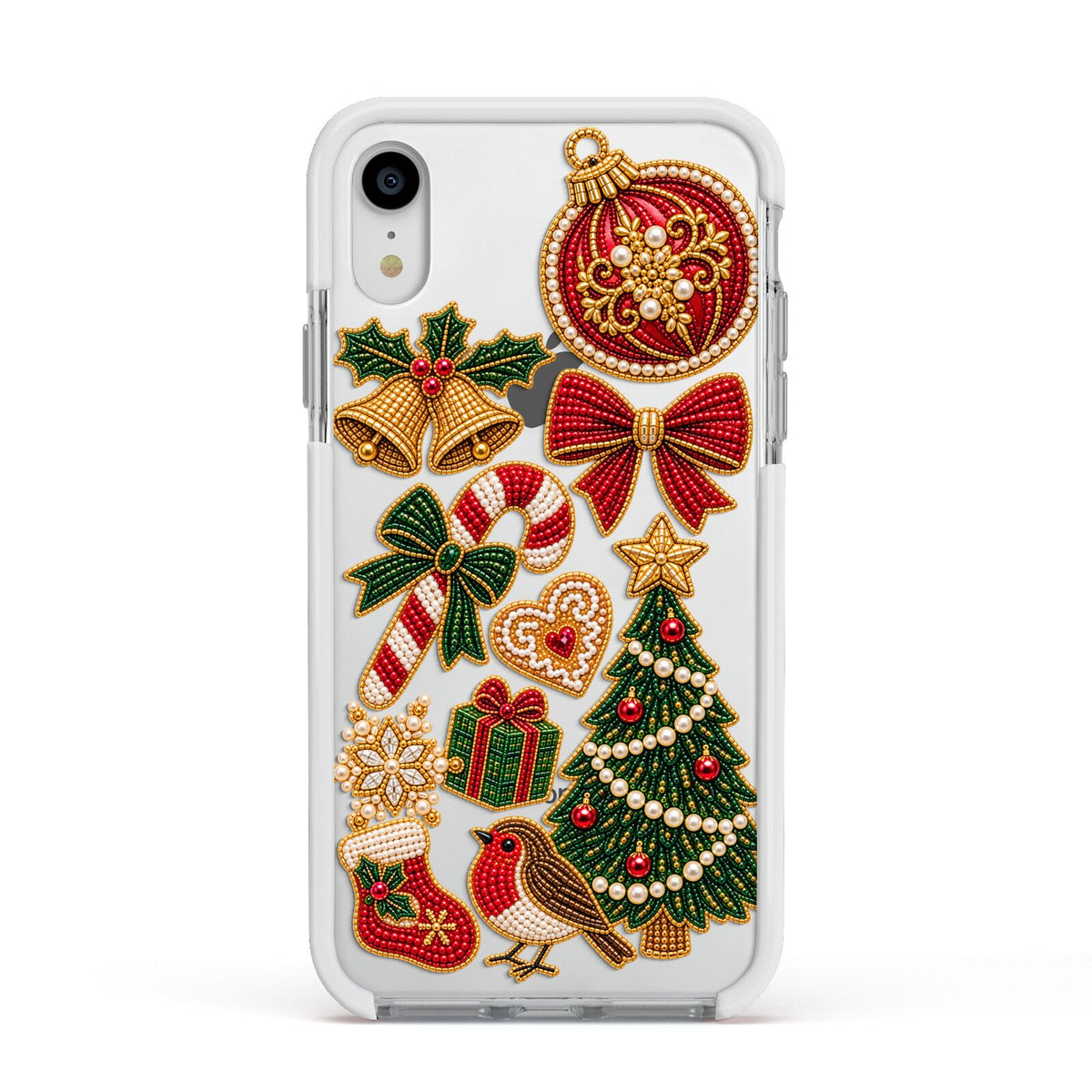 Christmas Keepsakes Charms Apple iPhone XR Impact Case White Edge on Silver Phone