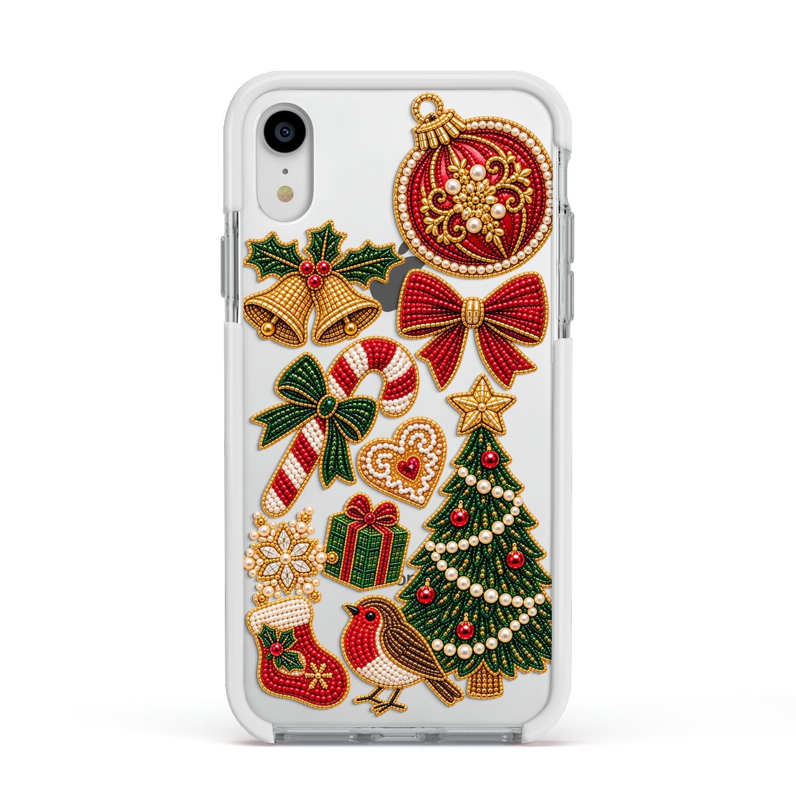 Christmas Keepsakes Charms Apple iPhone XR Impact Case White Edge on Silver Phone