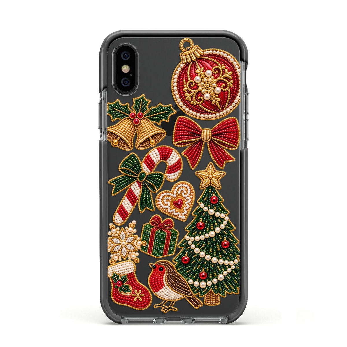 Christmas Keepsakes Charms Apple iPhone Xs Impact Case Black Edge on Black Phone