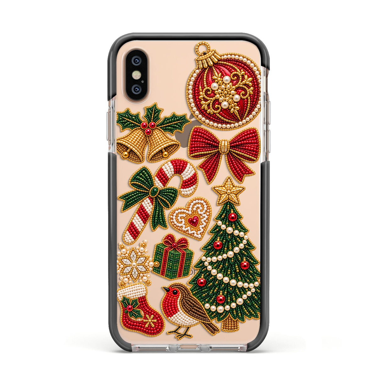 Christmas Keepsakes Charms Apple iPhone Xs Impact Case Black Edge on Gold Phone