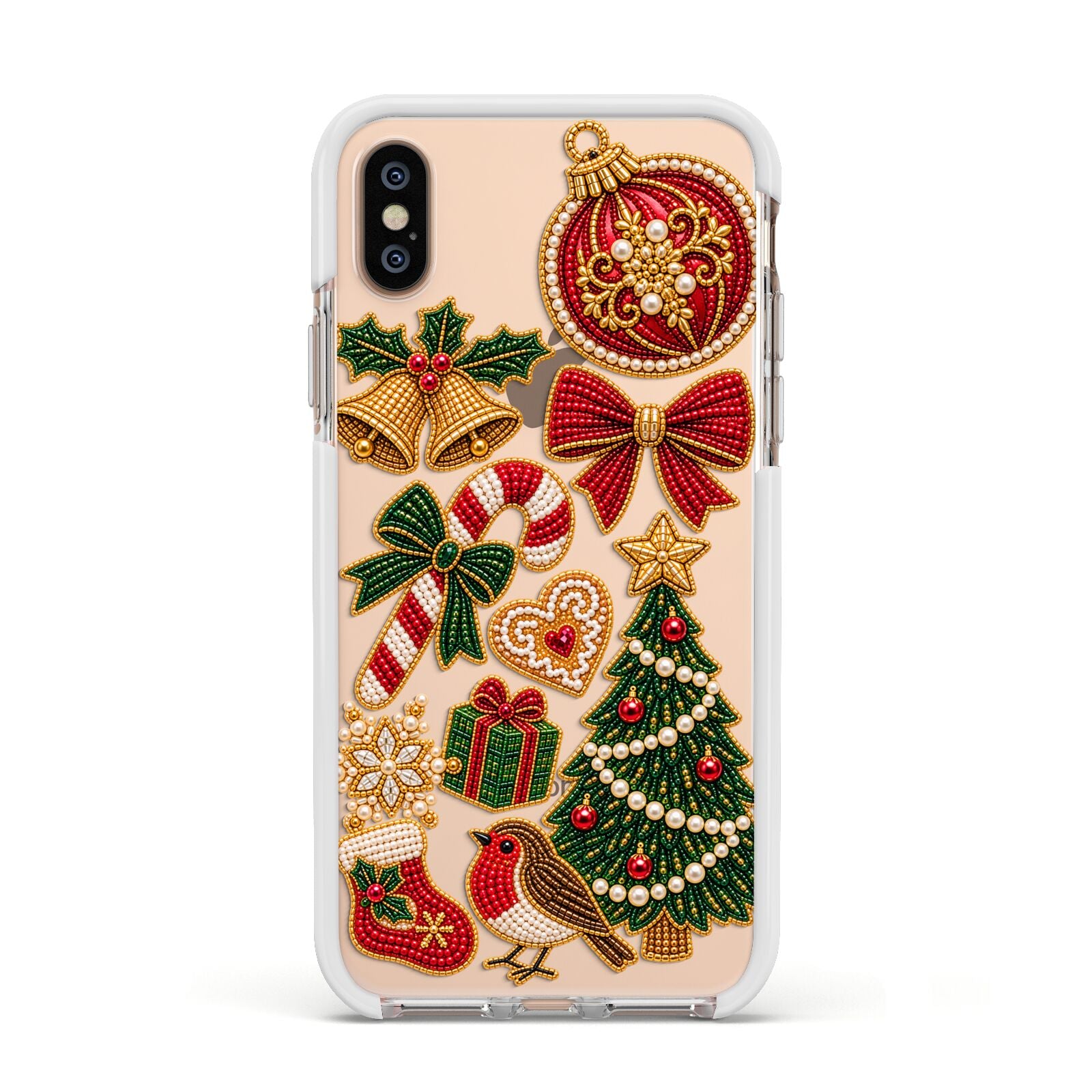 Christmas Keepsakes Charms Apple iPhone Xs Impact Case White Edge on Gold Phone