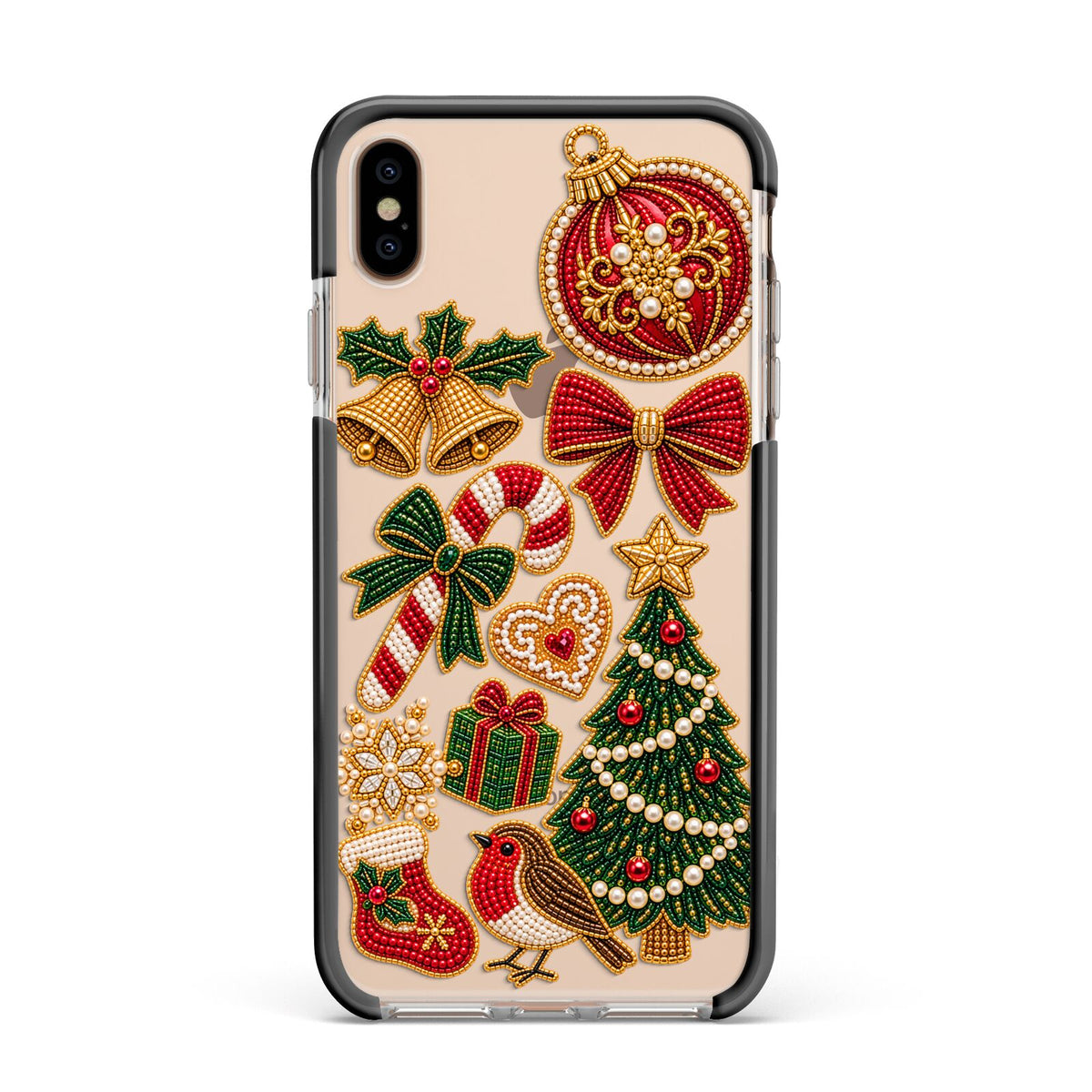 Christmas Keepsakes Charms Apple iPhone Xs Max Impact Case Black Edge on Gold Phone
