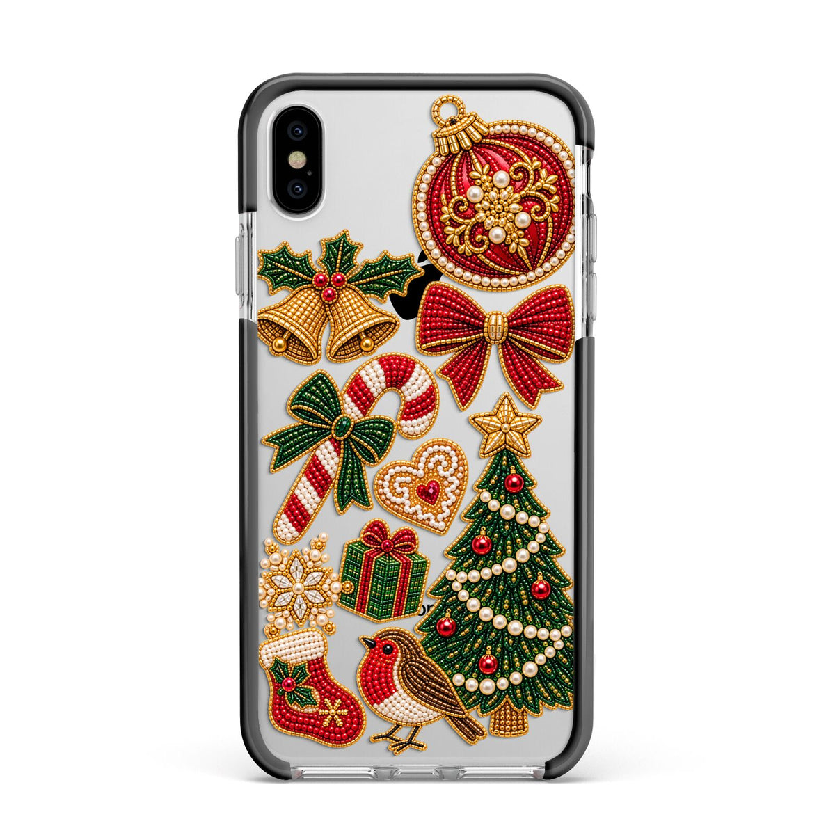 Christmas Keepsakes Charms Apple iPhone Xs Max Impact Case Black Edge on Silver Phone