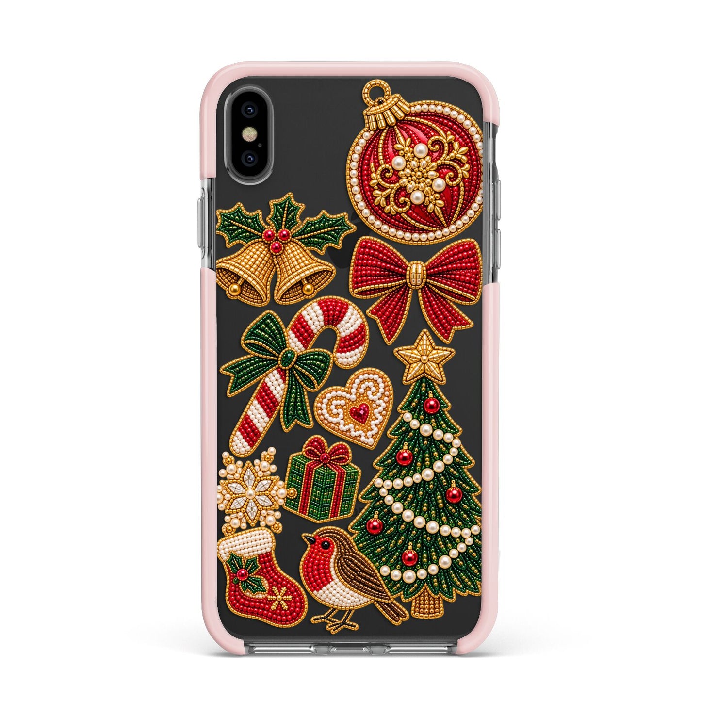 Christmas Keepsakes Charms Apple iPhone Xs Max Impact Case Pink Edge on Black Phone