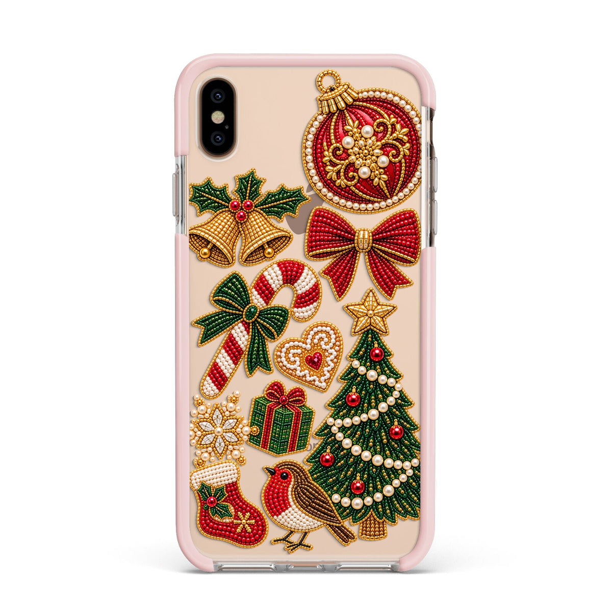 Christmas Keepsakes Charms Apple iPhone Xs Max Impact Case Pink Edge on Gold Phone