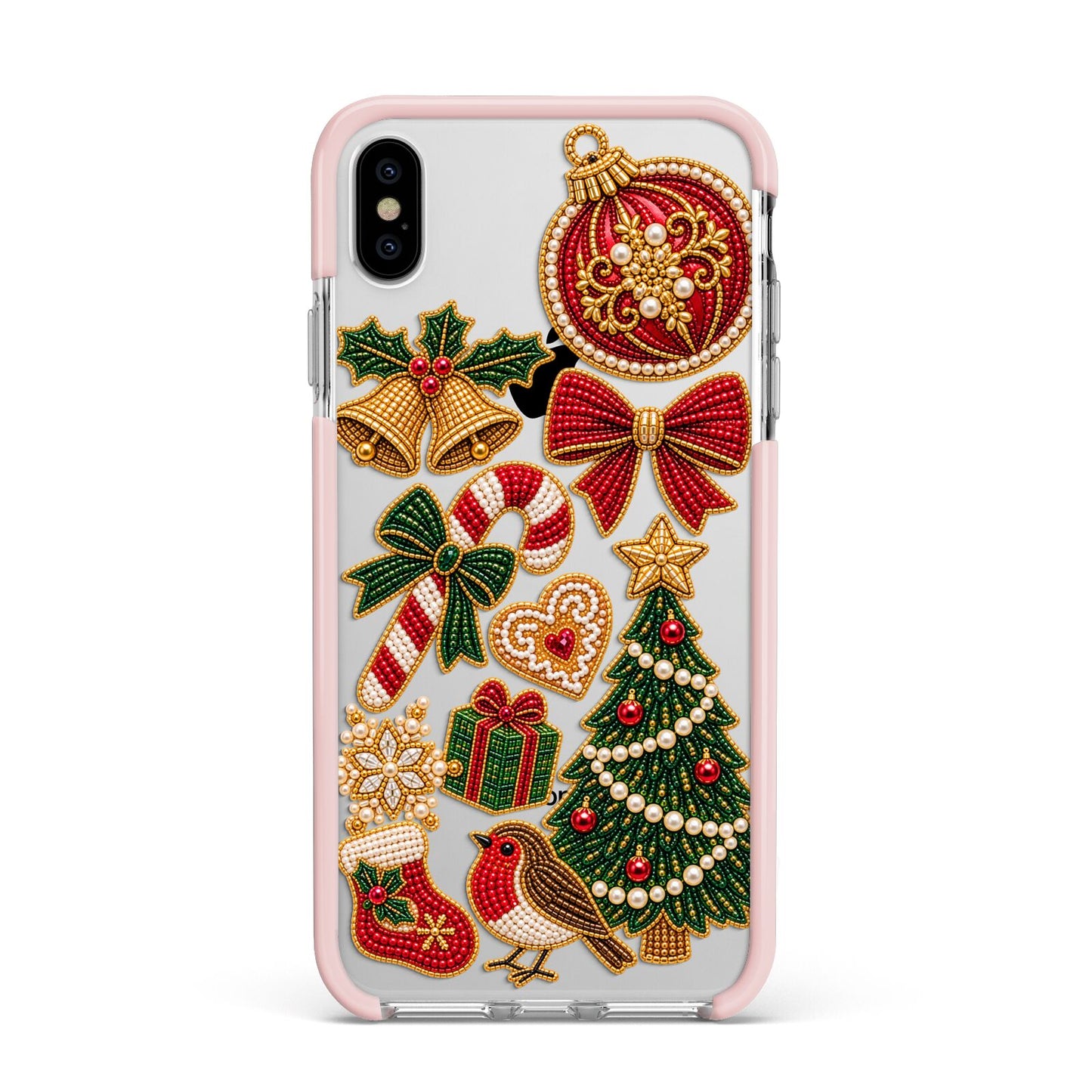 Christmas Keepsakes Charms Apple iPhone Xs Max Impact Case Pink Edge on Silver Phone