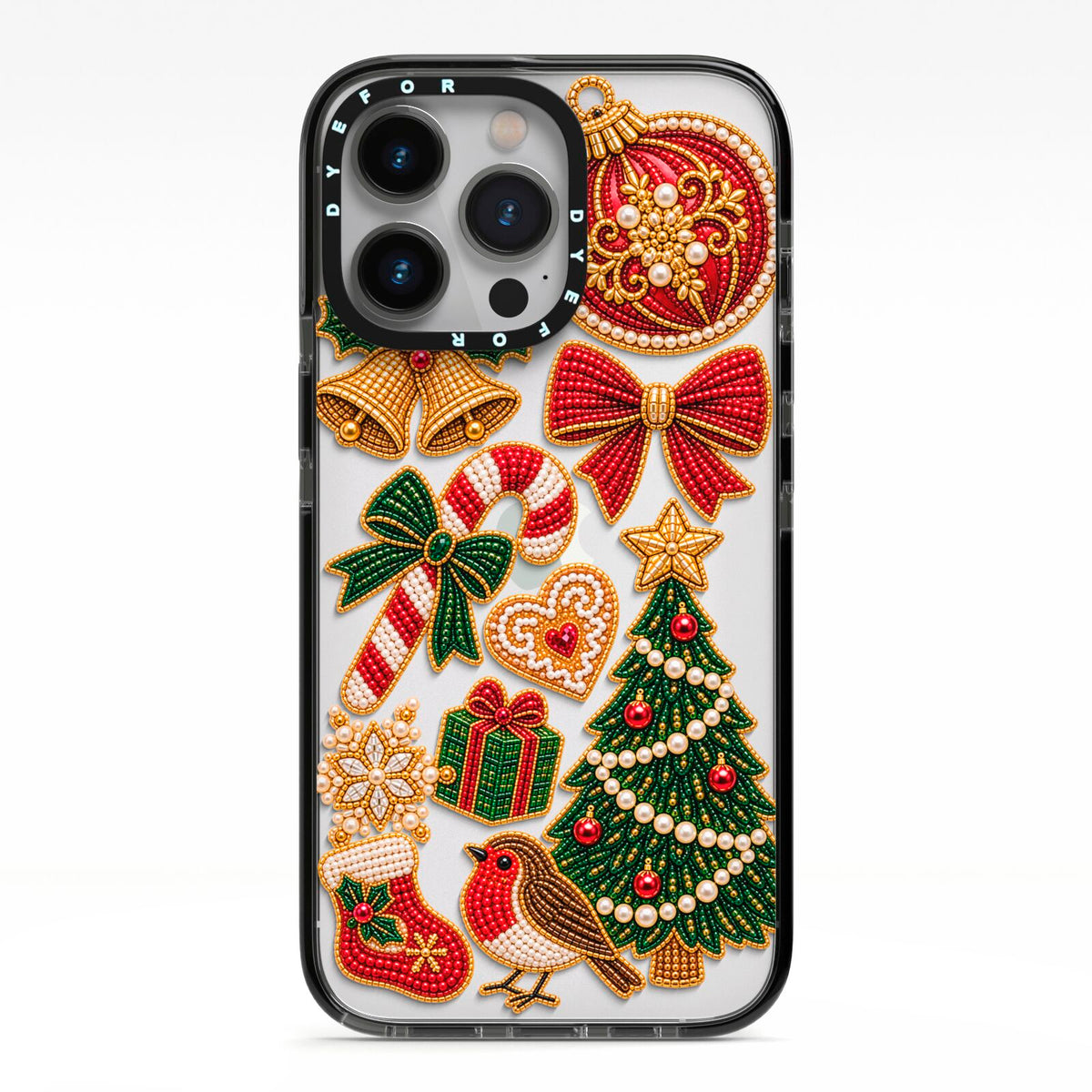 Christmas Keepsakes Charms iPhone 13 Pro Black Impact Case on Silver phone