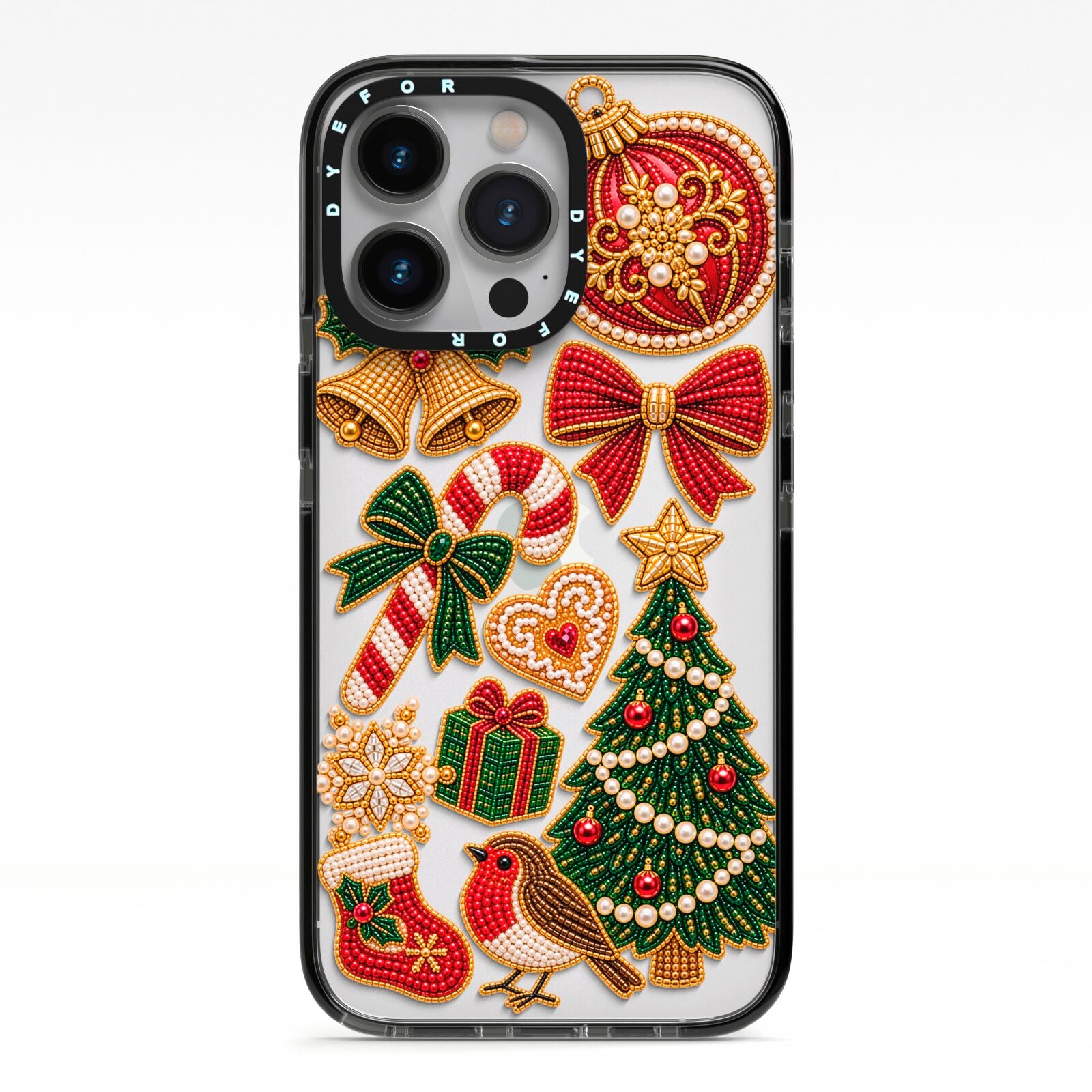 Christmas Keepsakes Charms iPhone 13 Pro Black Impact Case on Silver phone