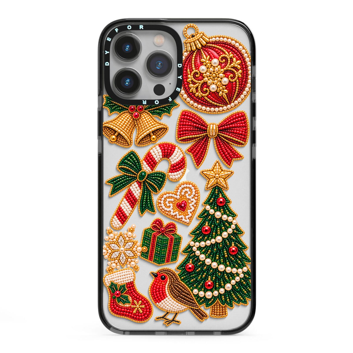 Christmas Keepsakes Charms iPhone 13 Pro Max Black Impact Case on Silver phone
