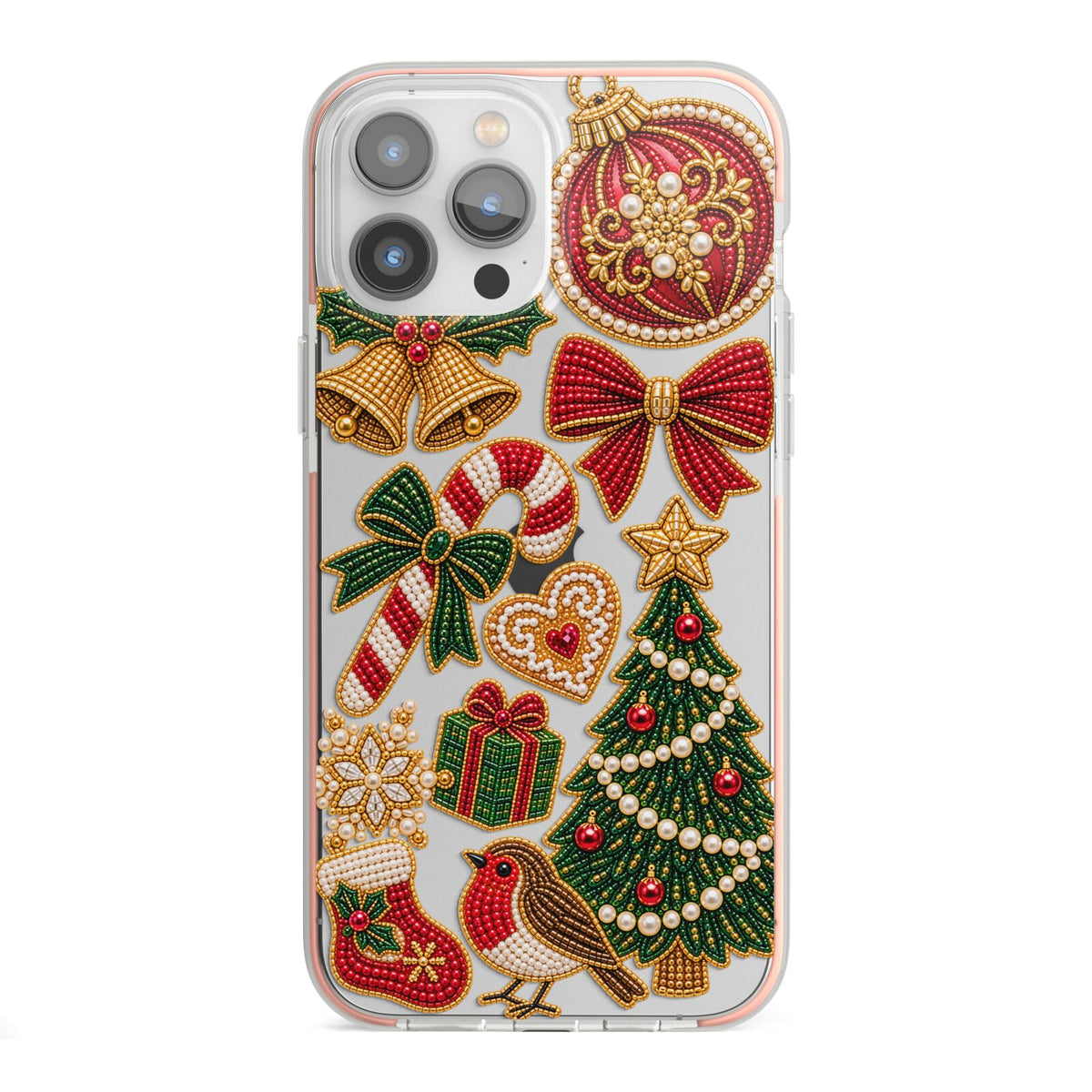 Christmas Keepsakes Charms iPhone 13 Pro Max TPU Impact Case with Pink Edges