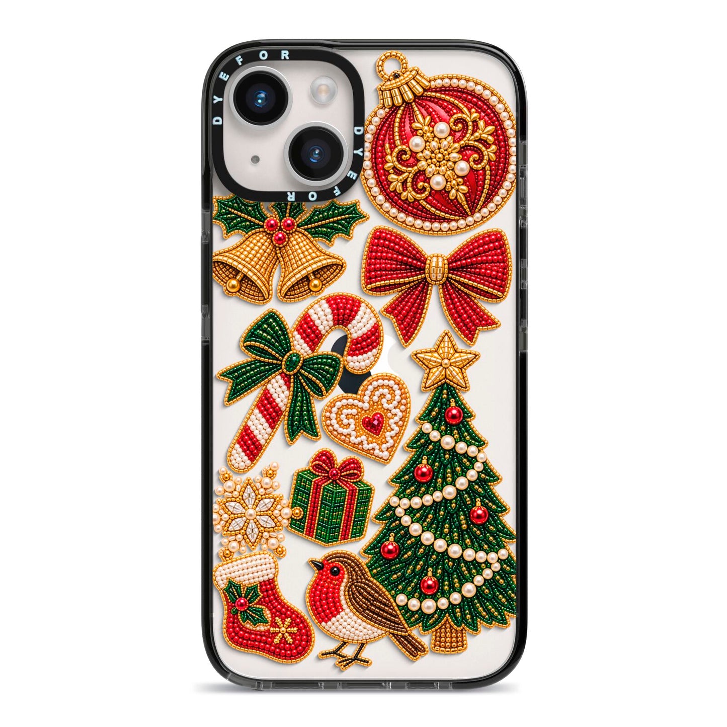 Christmas Keepsakes Charms iPhone 14 Black Impact Case on Silver phone