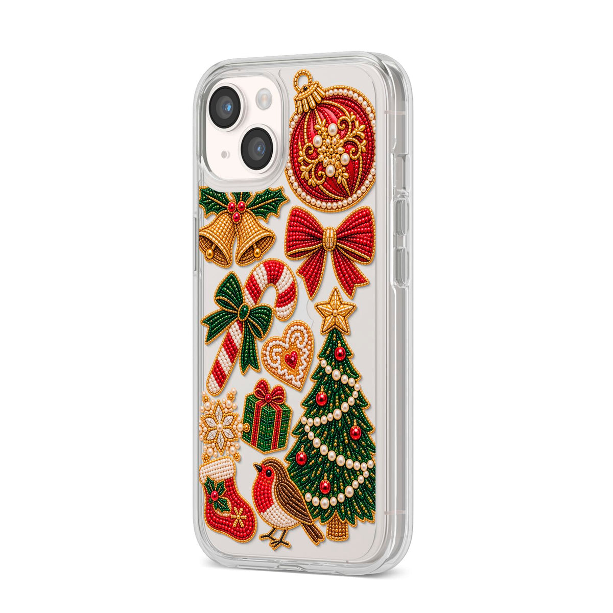 Christmas Keepsakes Charms iPhone 14 Clear Tough Case Starlight Angled Image