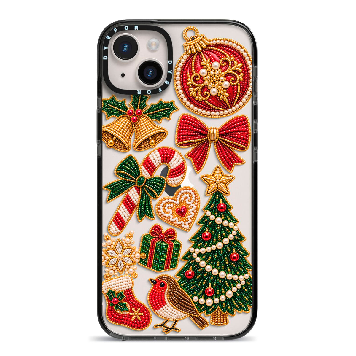 Christmas Keepsakes Charms iPhone 14 Plus Black Impact Case on Silver phone