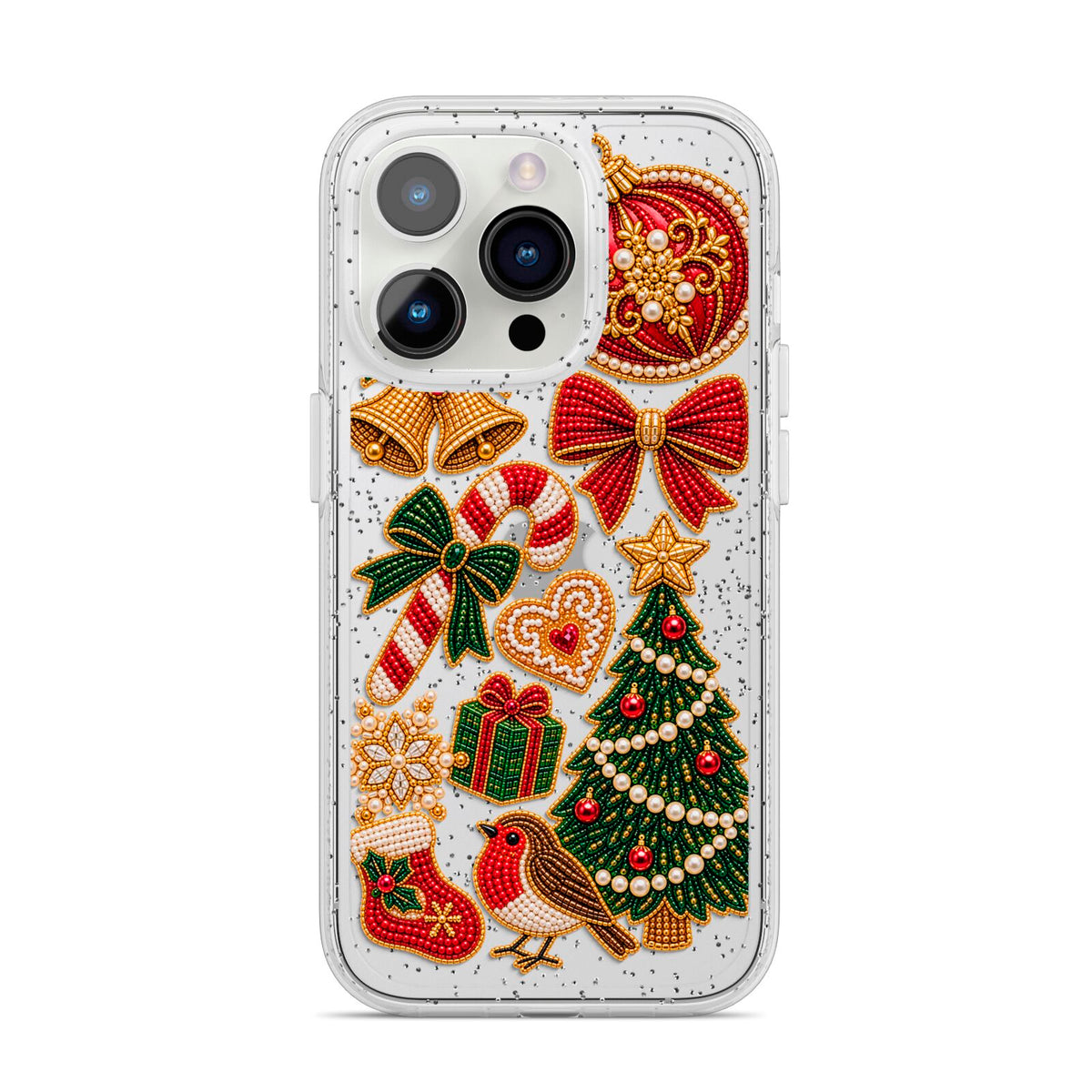 Christmas Keepsakes Charms iPhone 14 Pro Glitter Tough Case Silver