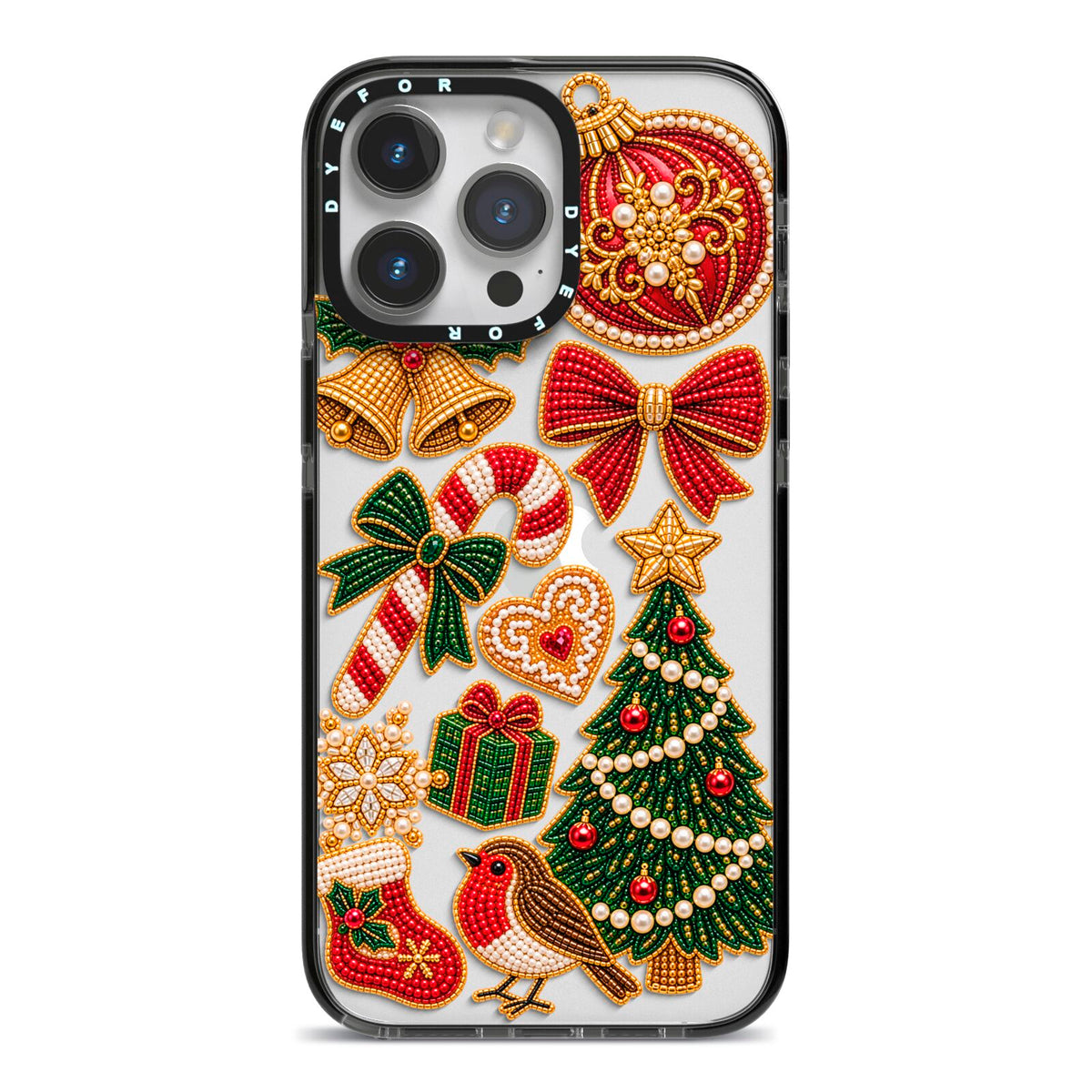 Christmas Keepsakes Charms iPhone 14 Pro Max Black Impact Case on Silver phone