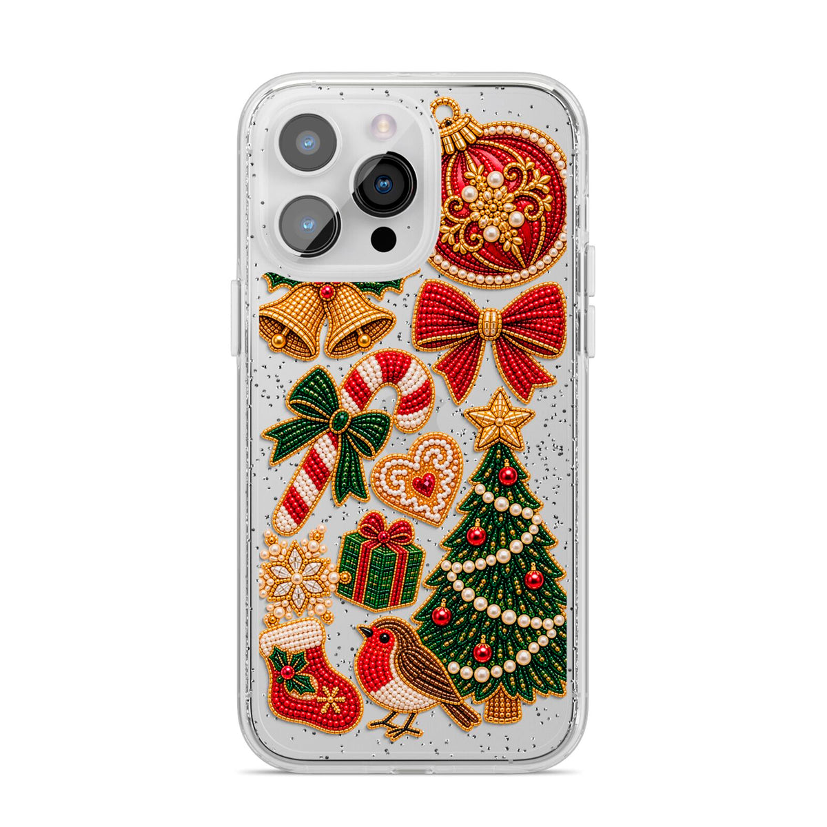 Christmas Keepsakes Charms iPhone 14 Pro Max Glitter Tough Case Silver