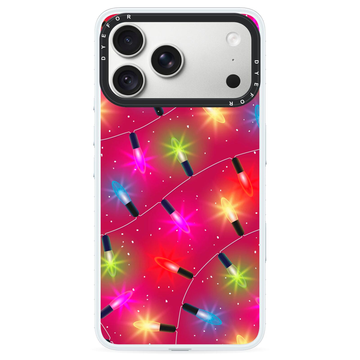 Christmas Lights iPhone 18 Pro Black Impact Pre order Case on Silver phone