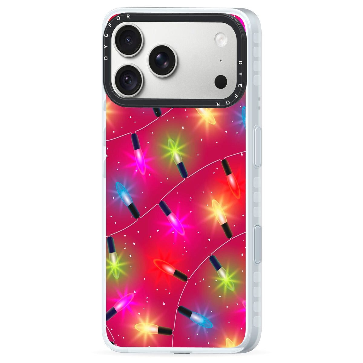 Christmas Lights iPhone 18 Pro Max Black Impact Pre order Case Side Angle on Silver phone