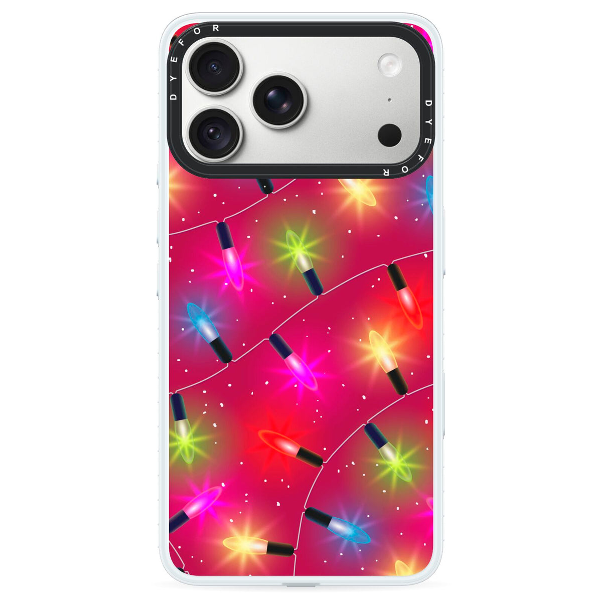 Christmas Lights iPhone 18 Pro Max Black Impact Pre order Case on Silver phone