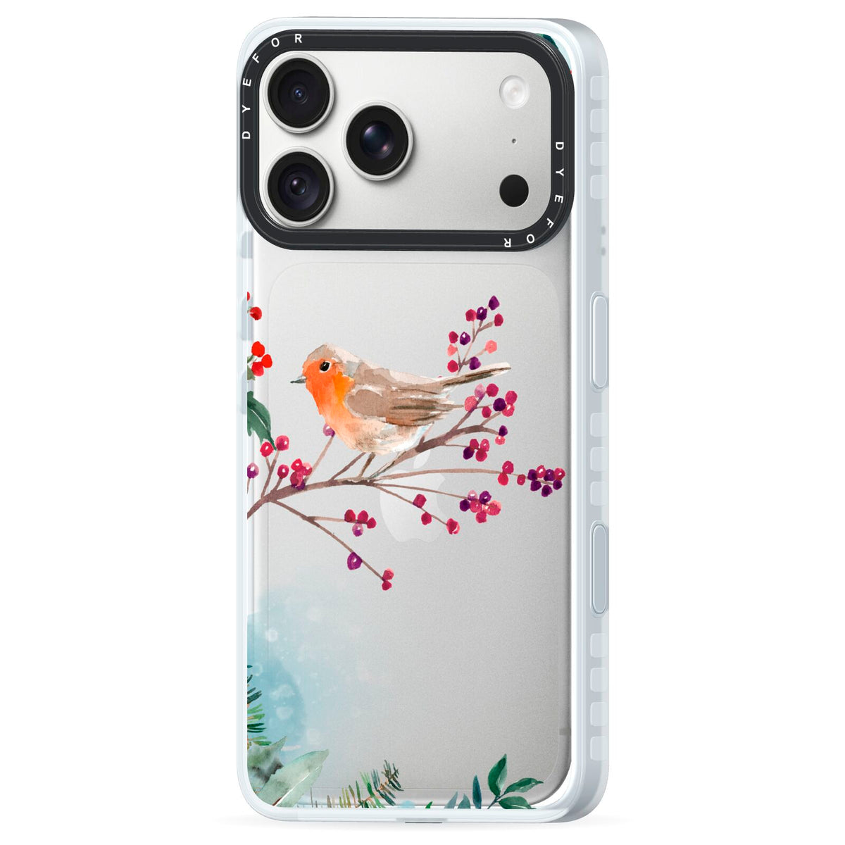 Christmas Robin Floral iPhone 18 Pro Max Black Impact Pre order Case Side Angle on Silver phone