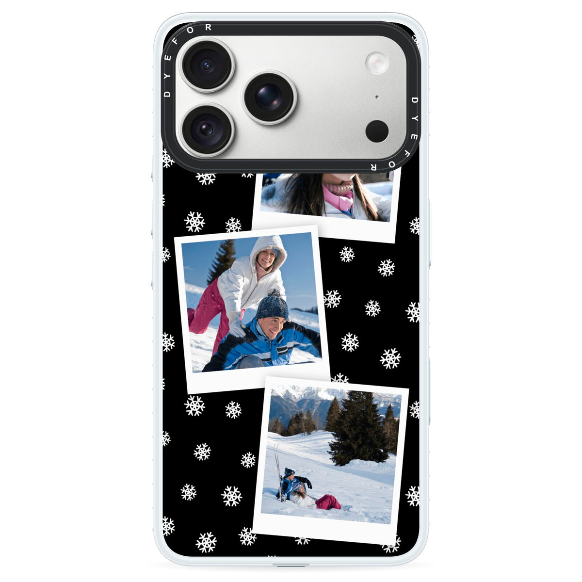 Christmas Three Photo iPhone 18 Pro Black Impact Pre order Case on Silver phone
