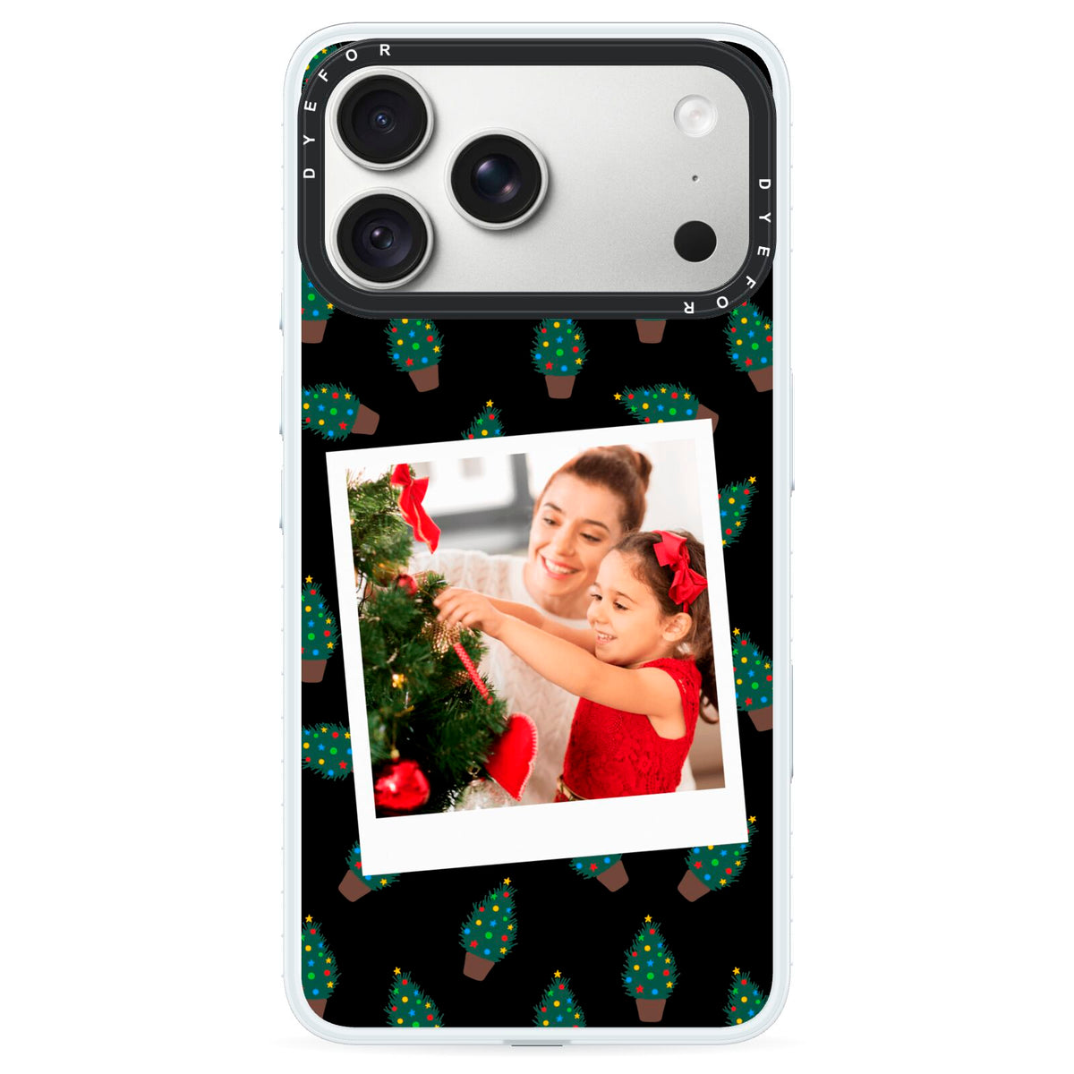 Christmas Tree Polaroid Photo iPhone 18 Pro Max Black Impact Pre order Case on Silver phone