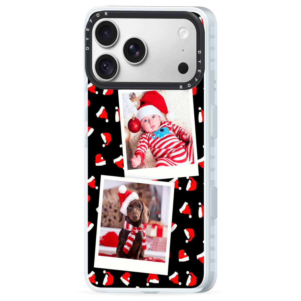 Christmas Two Photo iPhone 18 Pro Black Impact Pre order Case Side Angle on Silver phone