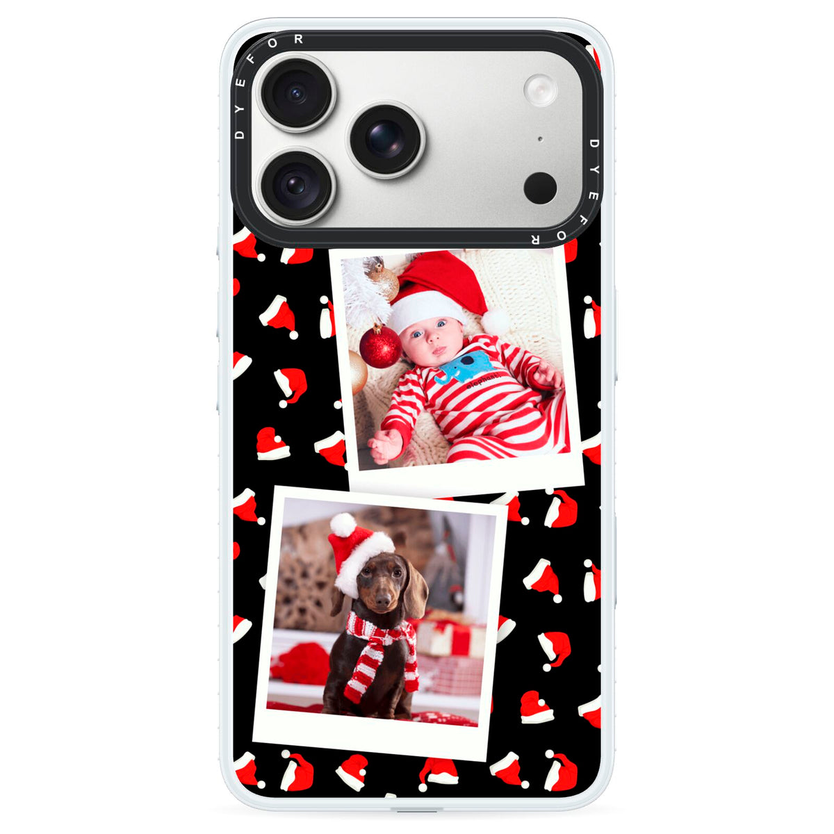 Christmas Two Photo iPhone 18 Pro Black Impact Pre order Case on Silver phone