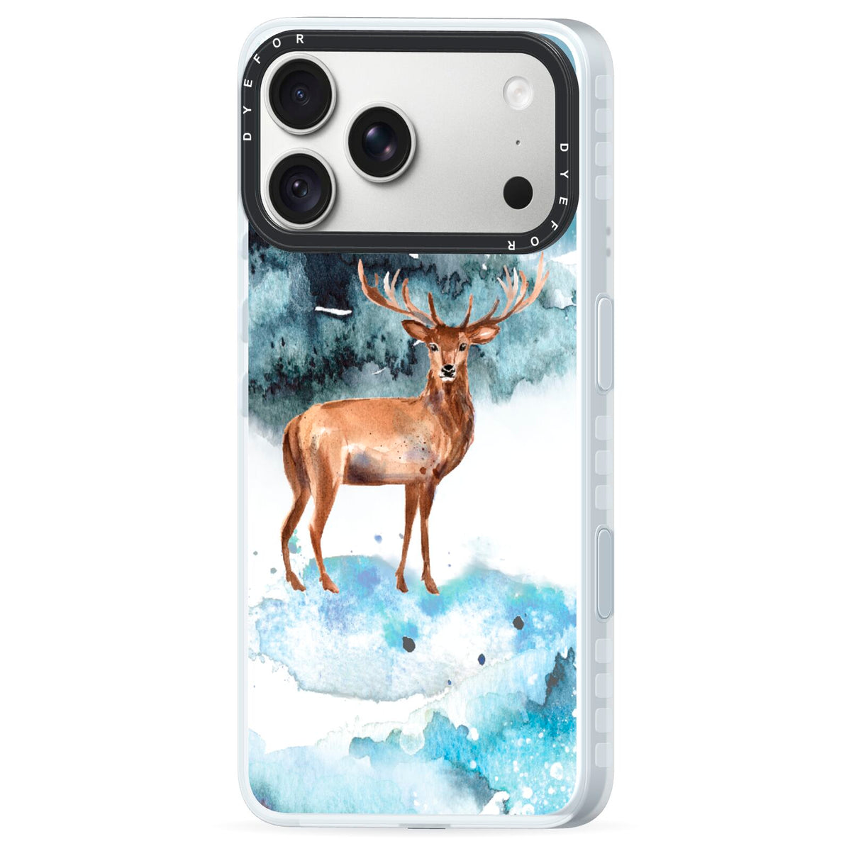 Christmas Winter Stag iPhone 18 Pro Black Impact Pre order Case Side Angle on Silver phone