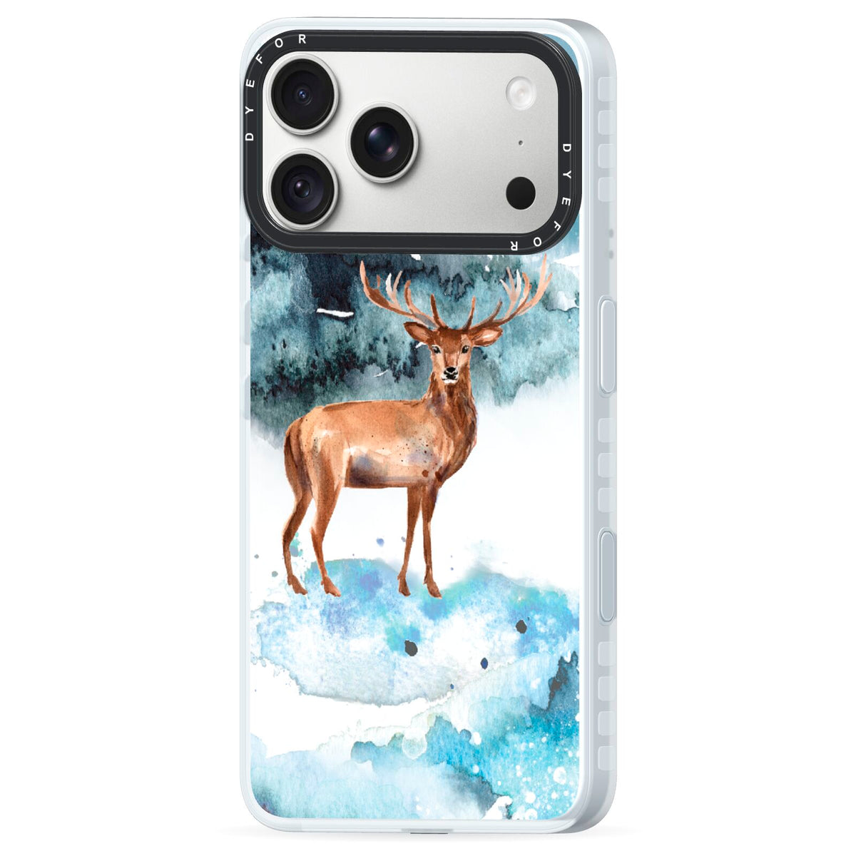 Christmas Winter Stag iPhone 18 Pro Max Black Impact Pre order Case Side Angle on Silver phone