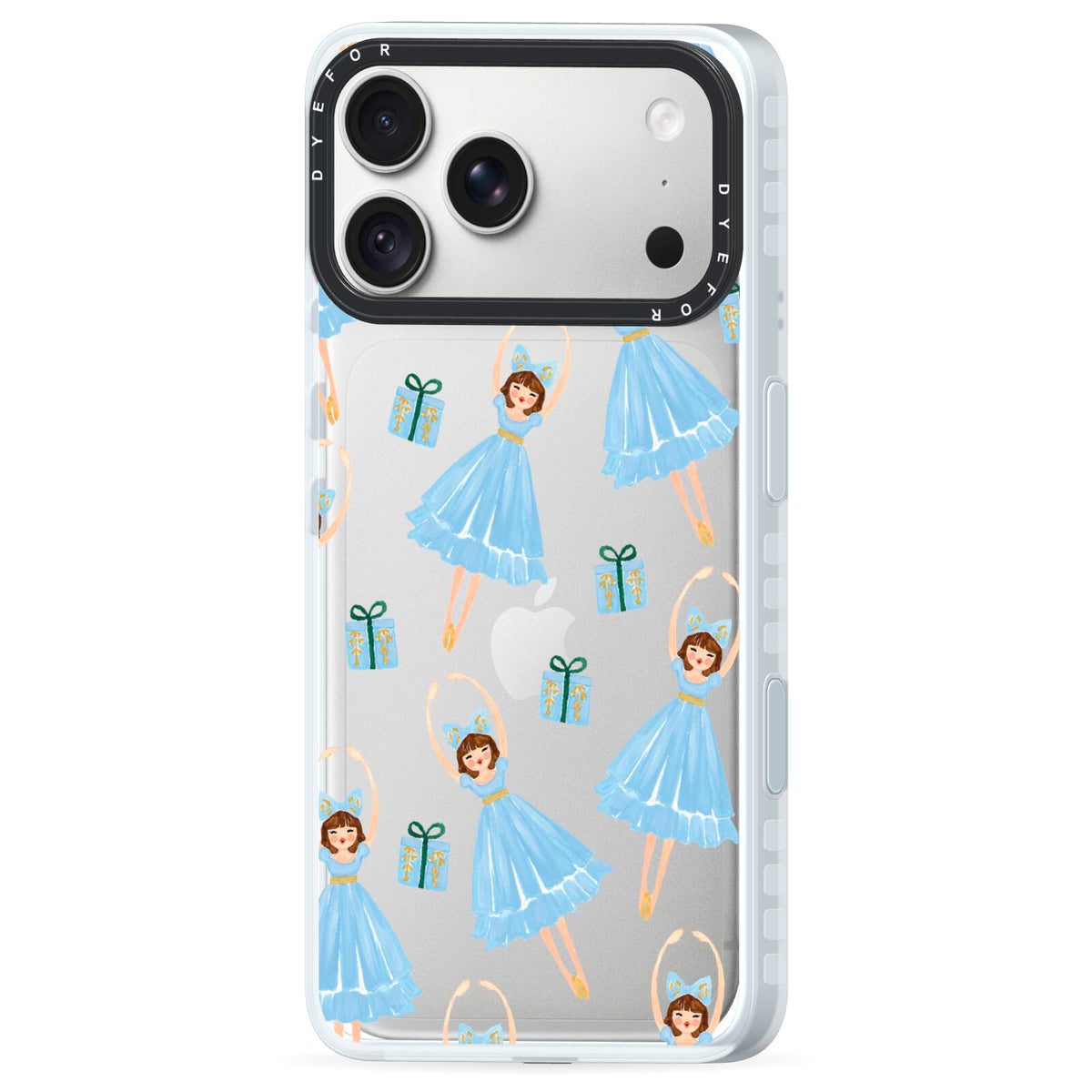 Christmas ballerina present iPhone 18 Pro Black Impact Pre order Case Side Angle on Silver phone