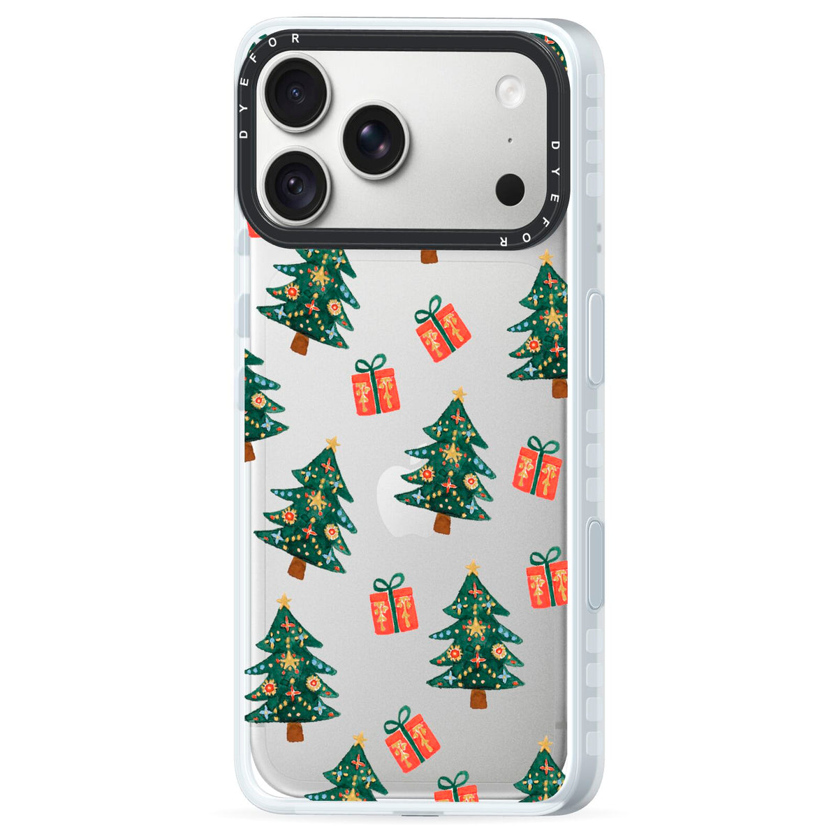 Christmas tree and presents iPhone 18 Pro Black Impact Pre order Case Side Angle on Silver phone