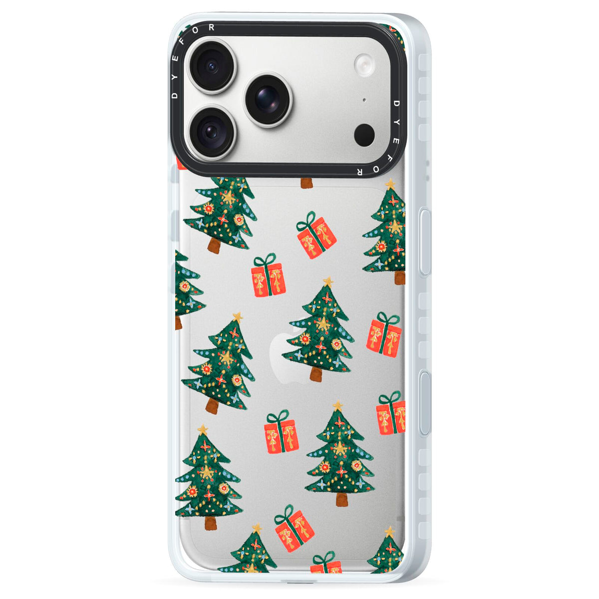Christmas tree and presents iPhone 18 Pro Max Black Impact Pre order Case Side Angle on Silver phone