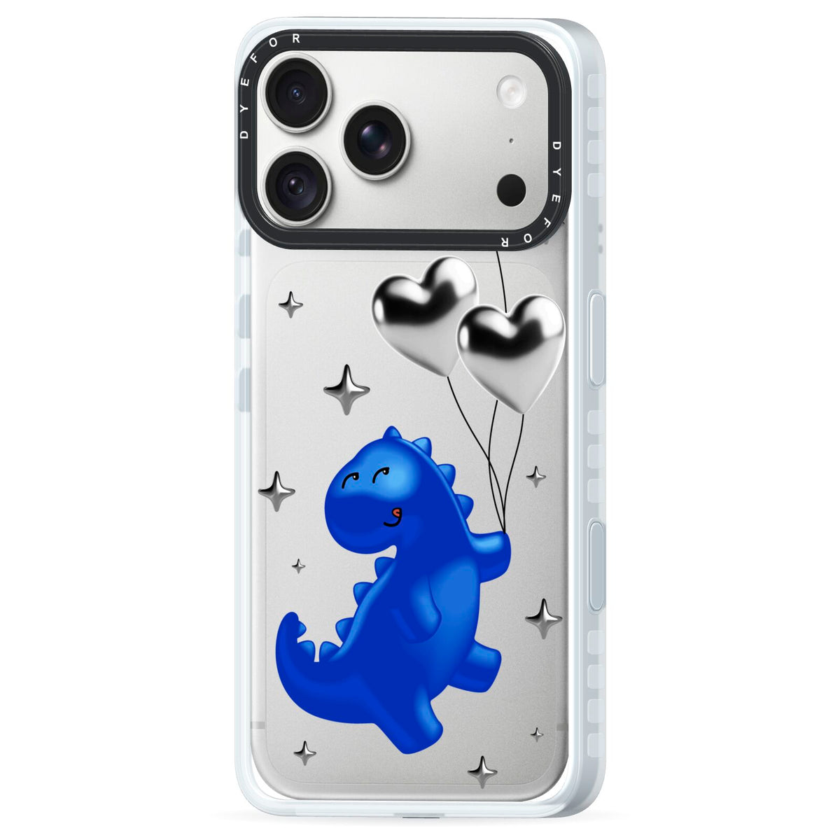 Chrome Dinosaur Balloons iPhone 18 Pro Black Impact Pre order Case Side Angle on Silver phone