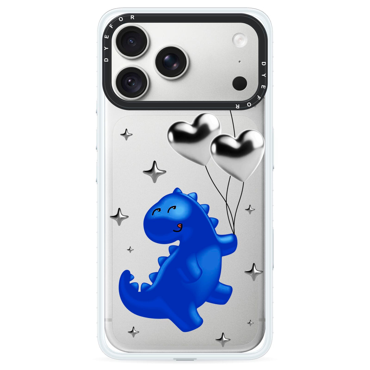 Chrome Dinosaur Balloons iPhone 18 Pro Black Impact Pre order Case on Silver phone