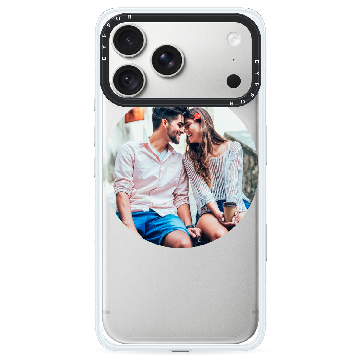 Circle Photo Upload iPhone 18 Pro Max Black Impact Pre order Case on Silver phone