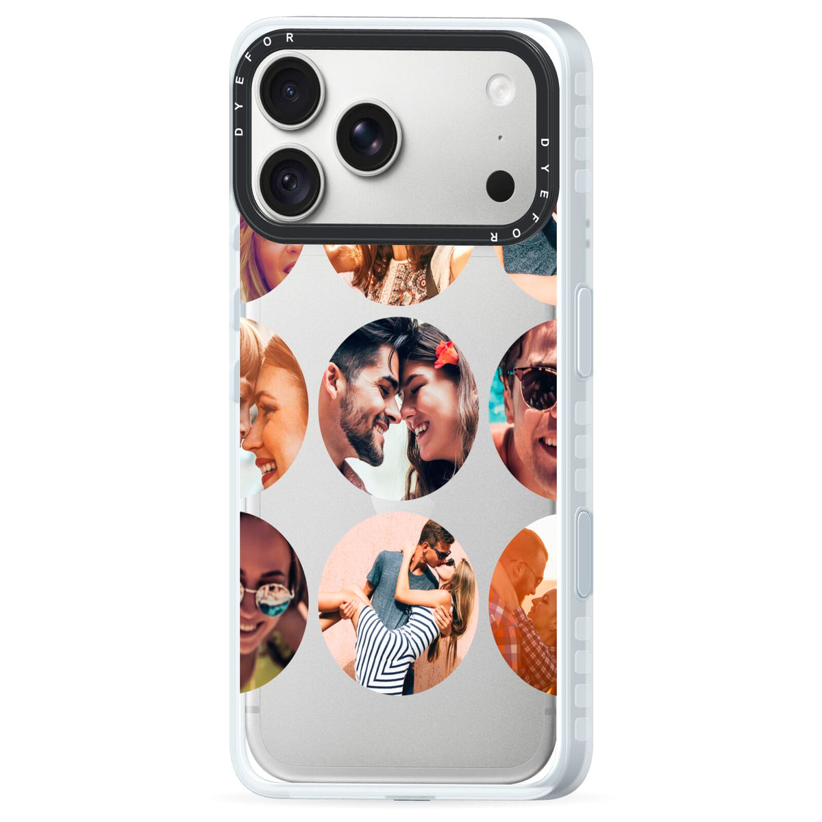 Circular Photo Montage Upload iPhone 18 Pro Black Impact Pre order Case Side Angle on Silver phone