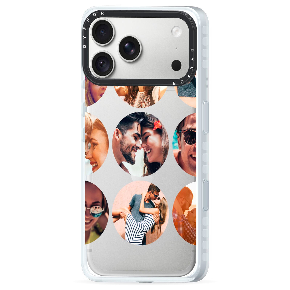 Circular Photo Montage Upload iPhone 18 Pro Max Black Impact Pre order Case Side Angle on Silver phone