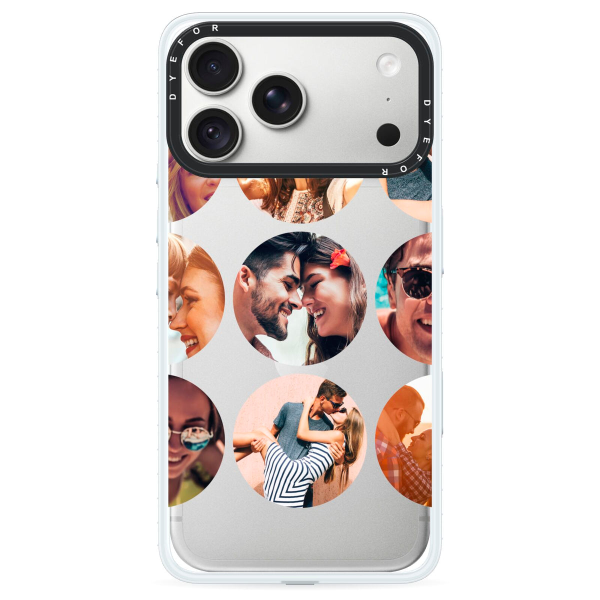 Circular Photo Montage Upload iPhone 18 Pro Max Black Impact Pre order Case on Silver phone