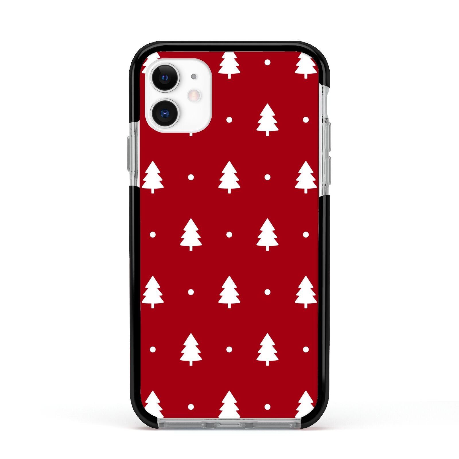 Classic Red Christmas Trees Apple iPhone 11 in White with Black Impact Case