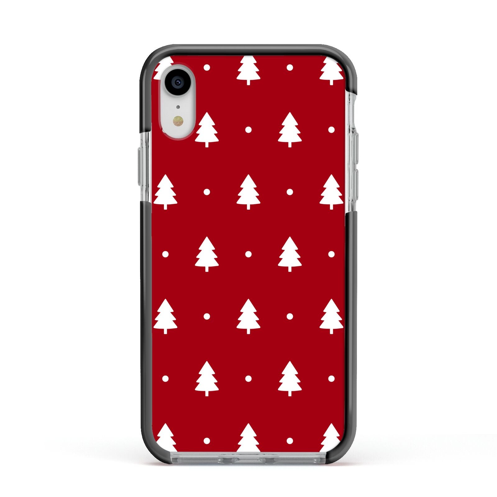 Classic Red Christmas Trees Apple iPhone XR Impact Case Black Edge on Silver Phone