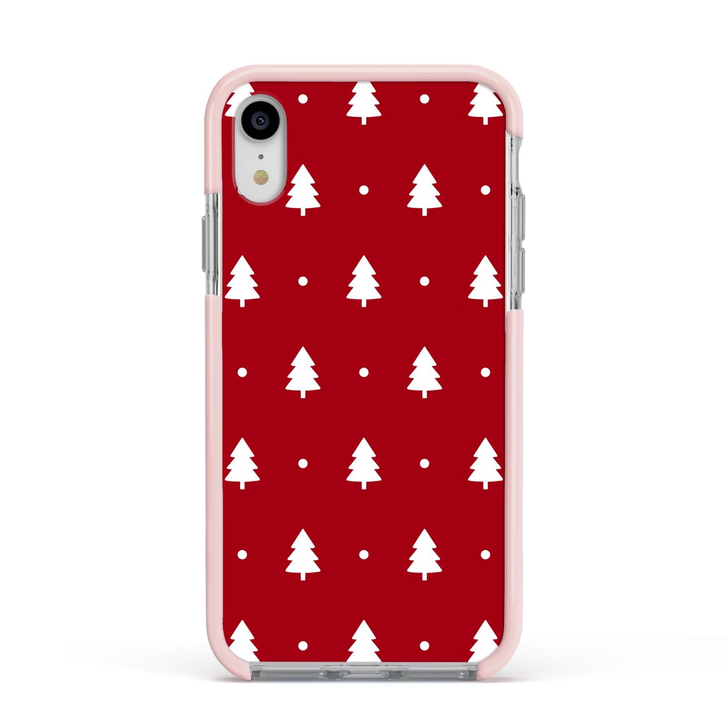 Classic Red Christmas Trees Apple iPhone XR Impact Case Pink Edge on Silver Phone