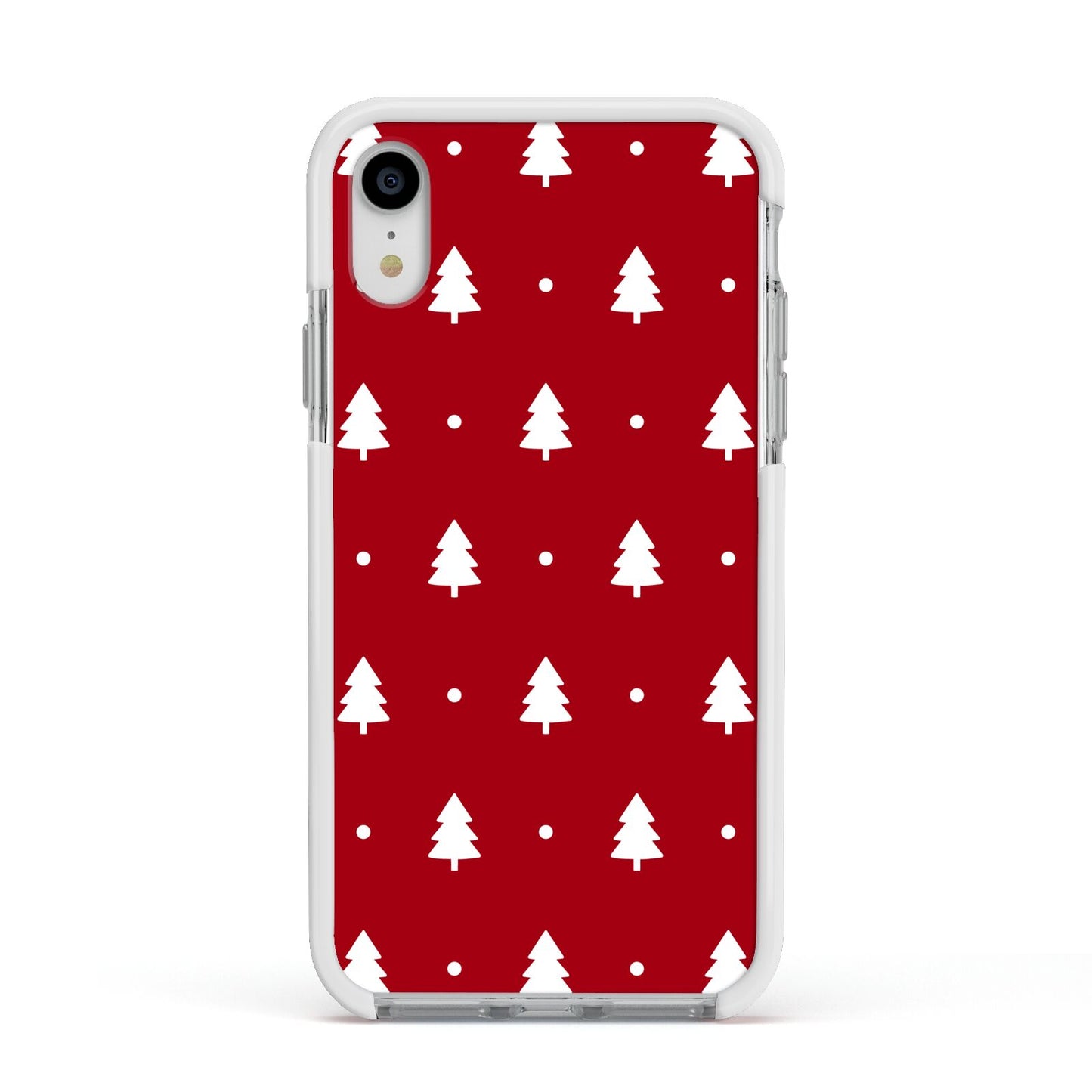 Classic Red Christmas Trees Apple iPhone XR Impact Case White Edge on Silver Phone